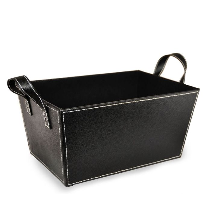 BROWN FAUX LEATHER BASKET- MEDIUM