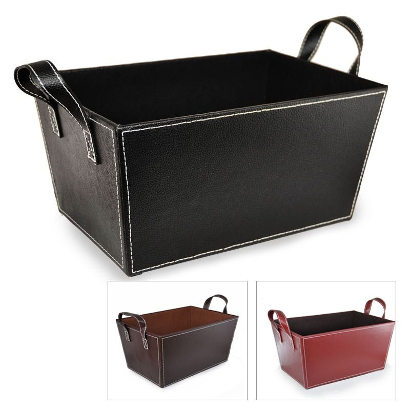 BROWN FAUX LEATHER BASKET- MEDIUM