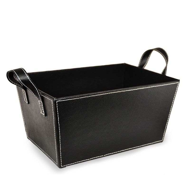 小物入れ F&M square basket with handle / ENGLAND BROWN FAUX LEATHER BASKET- MEDIUM
