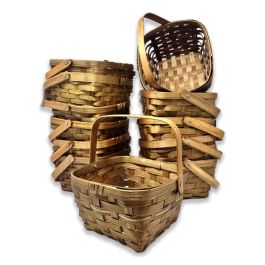 12 Pack - Small Honey Swing Handle Bamboo Basket 6in