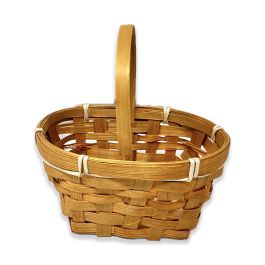 Mini Rectangular Bamboo Handle Basket with Oblong Rim 5in