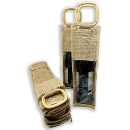 12 Pack - Jute Wine Handle Bag with Window 3in