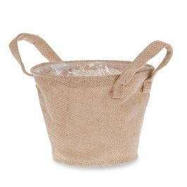 Natural Jute Round Handle Bag Wire Top Rim - Small 7in