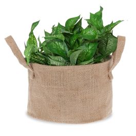 Natural Round Jute Handle Bag with Top Rim Wire - Small 8in