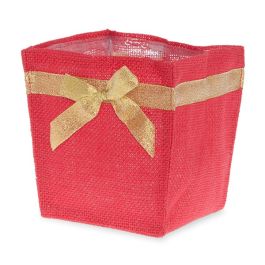 Red Square Jute Utility Bag with Gold Bow - Medium 5in