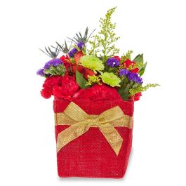 Red Square Jute Utility Bag with Gold Bow - Small 4in