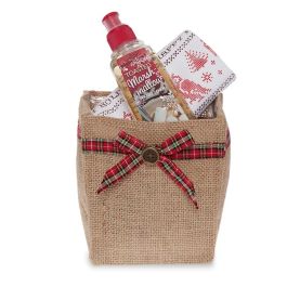 Natural Jute Utility Bag with Holiday Plaid Bow - Small 4in