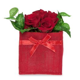 Red Jute Square Utility Bag with Red Bow - Medium 5in