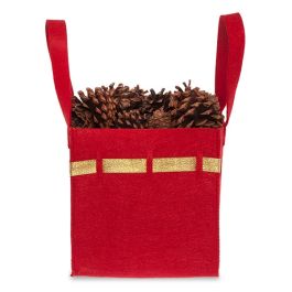 Red Square Felt Handle Bag with Gold Trim - Large 8in