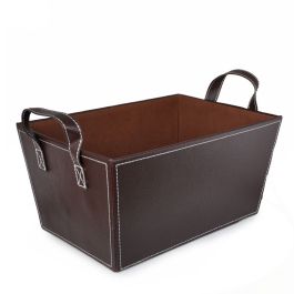 BROWN FAUX LEATHER BASKET- MEDIUM