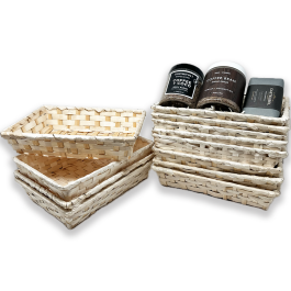 12 Pack - Natural Medium Rectangular Bamboo Tray Basket 11in