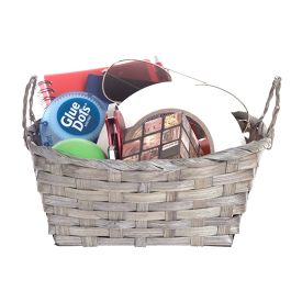 Rectangular Bamboo Utility Basket with Ear Handles - Antique Grey 8in 