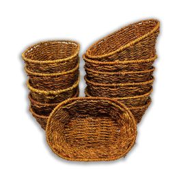 12 Pack - Michaela Small Oval Sea Grass Tray Basket 9in - Rust