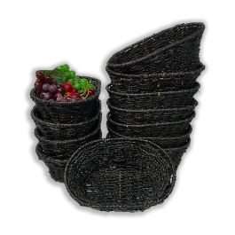 12 Pack - Michaela Small Oval Sea Grass Tray Basket 9in - Dark Brown