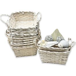 Rect Bamboo Utility Basket with Ear Handles - White Wash-Bulk of 12